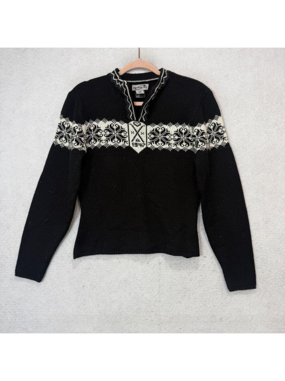Vintage Obermeyer Sweater Womens Medium Black Fair Isle V Neck Ski Pullover Knit